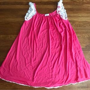 SOLD vintage Lucie Ann nightgown babydoll hot pink white lace M L